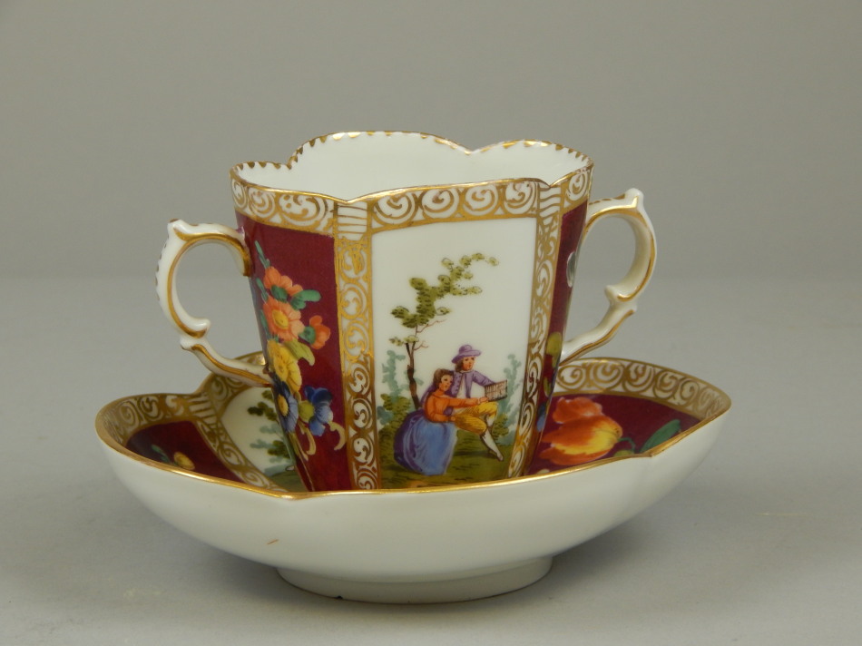 Appraisal: An early thC Dresden porcelain two handled cabinet cup and