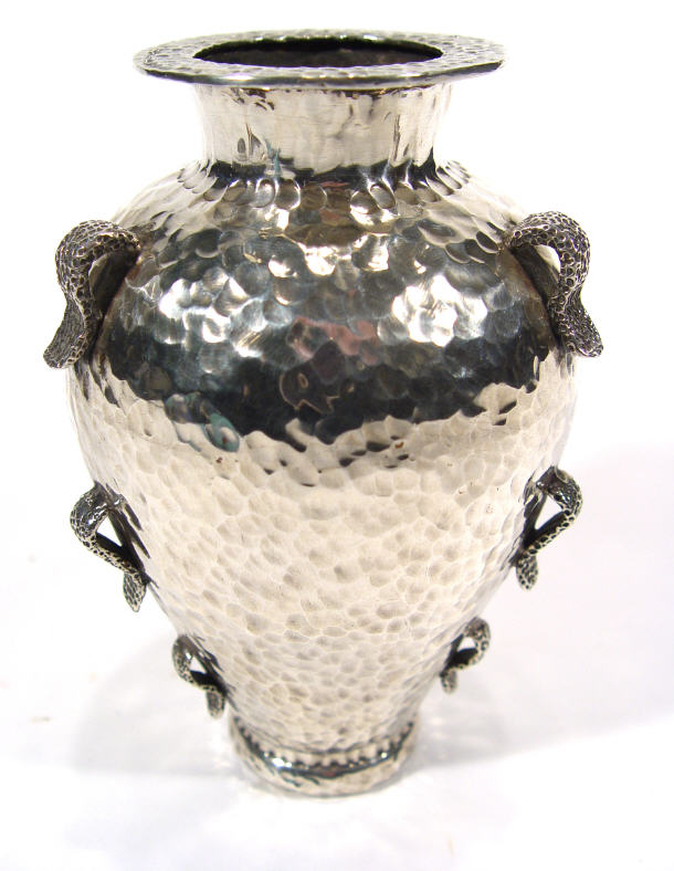 Appraisal: Art Deco grade silver vase with applied straps onto a