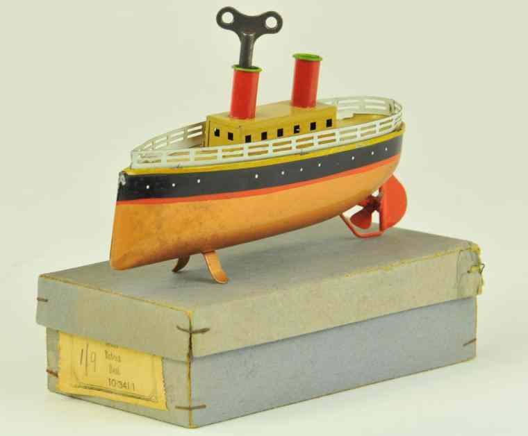 Appraisal: BING OCEAN LINER WITH BOX Germany c lithographed tin appealing