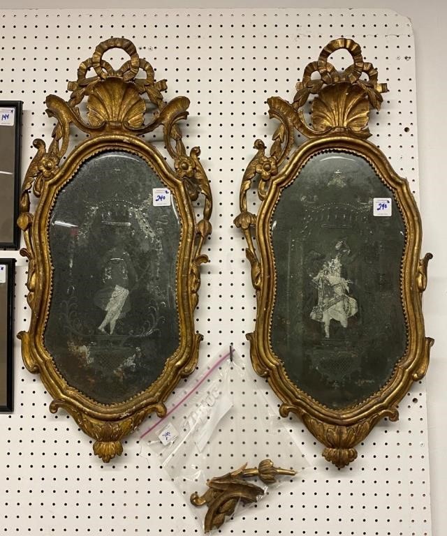 Appraisal: Pair of Italian gilt mirrors th c with shell and