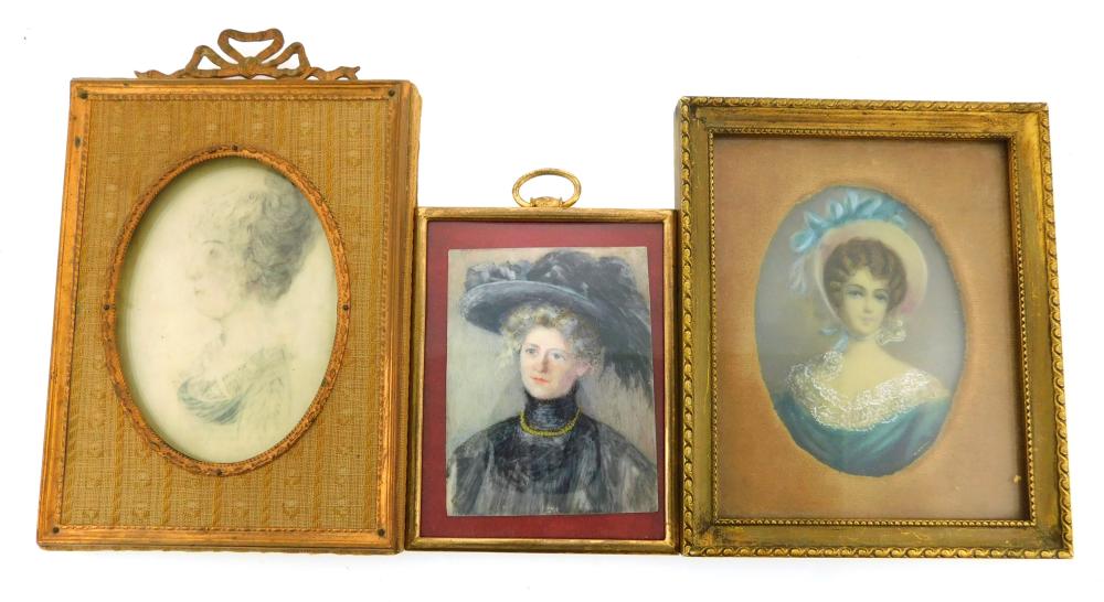 Appraisal: MINIATURES Three women the first on rectangular support with wide