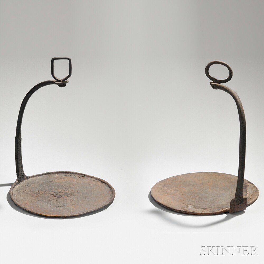 Appraisal: Two Cast Iron Half-handled Hanging Griddles America th century the