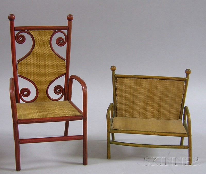 Appraisal: Two Pieces of Bentwood-type Doll Furniture a red-painted chair and