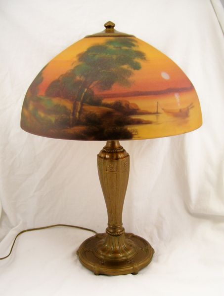 Appraisal: Jefferson Reverse Painted Table Lamp Two light table lamp with