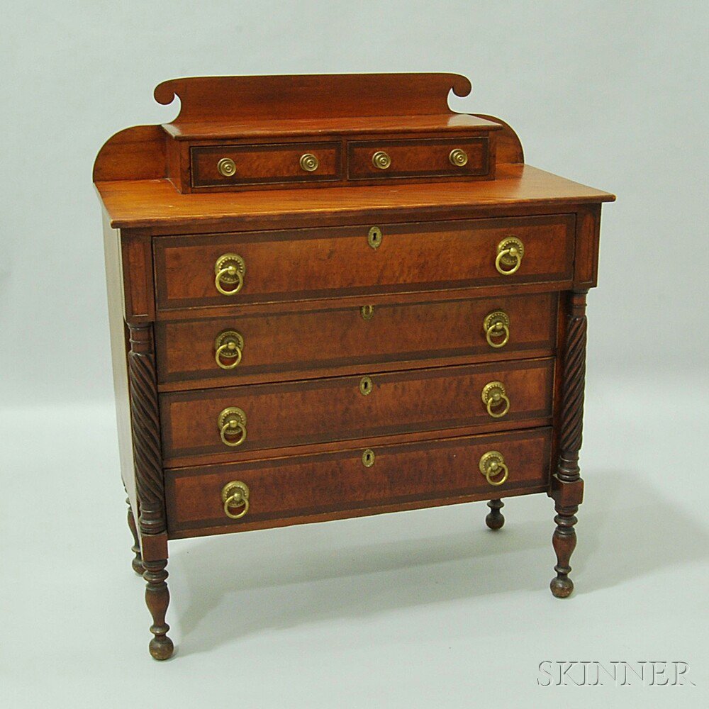 Appraisal: Classical Carved Birch Bird's-eye Maple and Mahogany Chest of Drawers