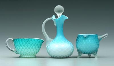 Appraisal: Three pieces blue mother-of-pearl all with satin finish cruet diamond