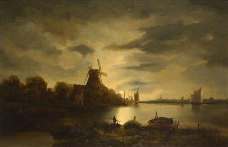 Appraisal: JOHN BERNEY CROME - AN INLAND WATER-WAY WITH WINDMILL AND