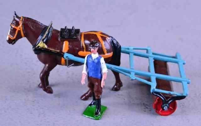 Appraisal: PAINTED METAL BRITISH TOY MAN HORSE ROLLERPainted metal British toy