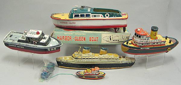 Appraisal: Grouping of Tin Lithographed Boats A Japanese Speed Queen Boat