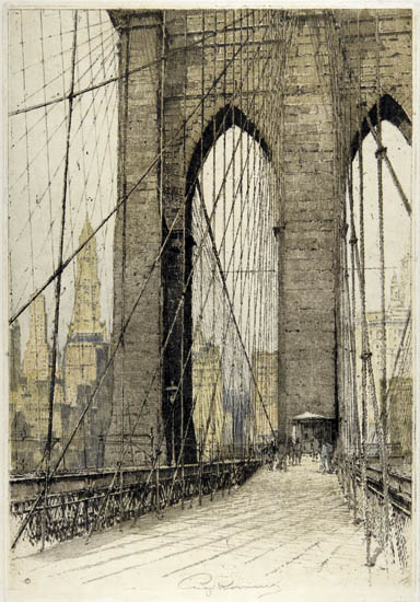 Appraisal: LUIGI KASIMIR Brooklyn Bridge Color etching and aquatint x mm