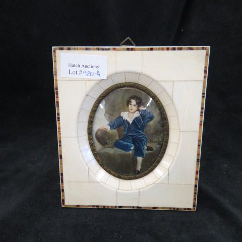 Appraisal: Miniature Painting on Ivory Blue Boy after Gainsborough image area