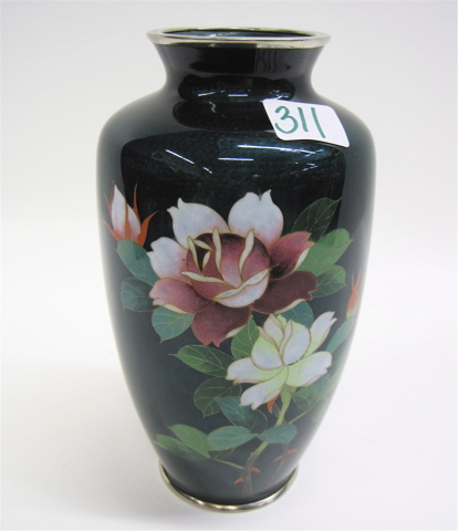 Appraisal: JAPANESE CLOISONNE VASE with two rose branches decorating one side