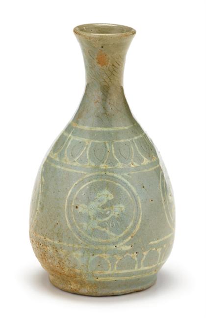 Appraisal: Korean celadon bottle vase Koryo dynasty Of pear form incised