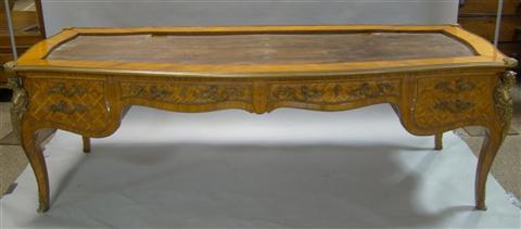 Appraisal: LOUIS XIV STYLE PARQUETRY AND ORMOLU MOUNTED MARBLE TOP BUREAU