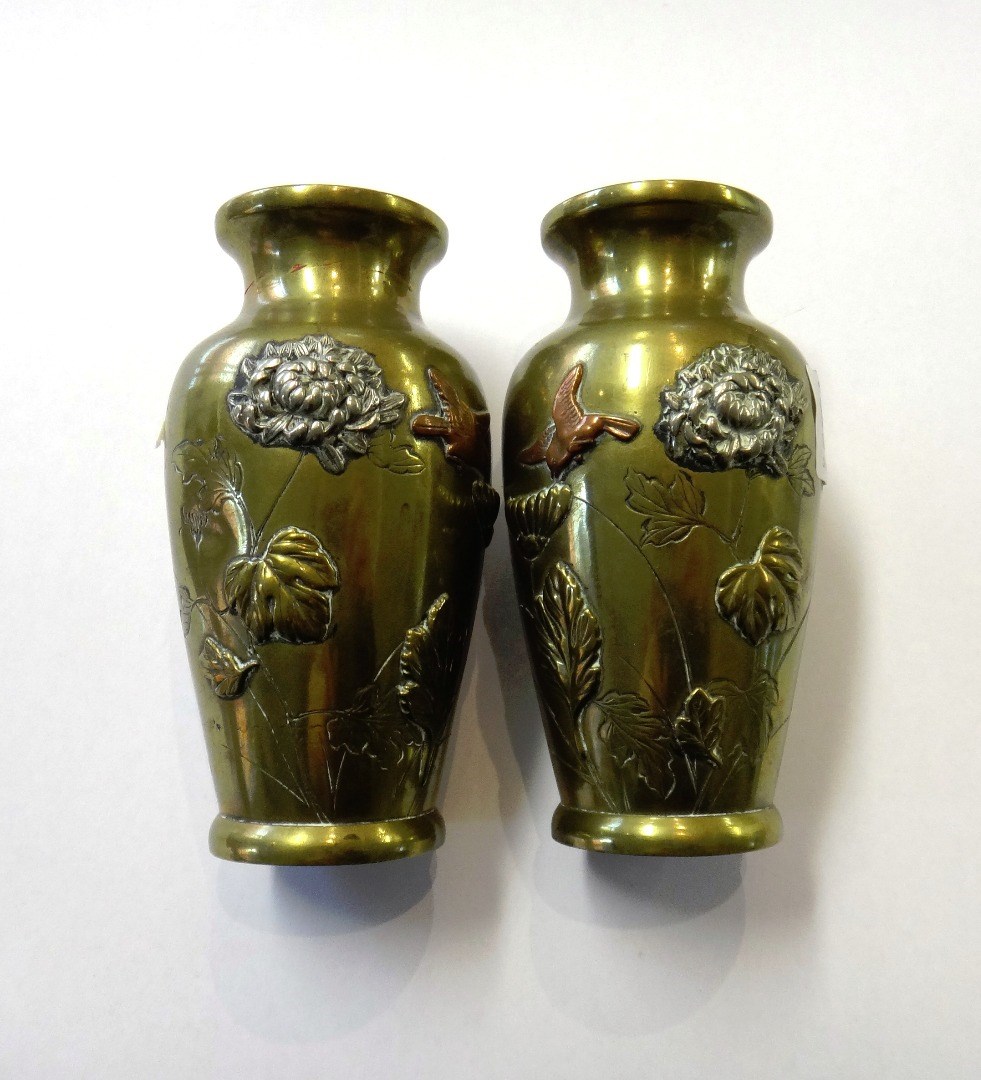 Appraisal: A pair of small Japanese brass vases Meiji period each