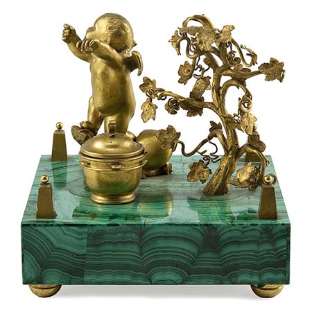 Appraisal: Louis XVI Style Gilt-Bronze Gilt-Metal and Malachite Inkstand Estimate -