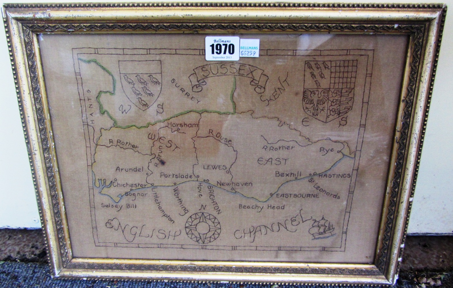 Appraisal: A needlework map of Sussex th century in a gilt