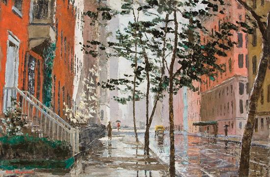 Appraisal: PETER HAYWARD American - Rainy Day in Chelsea oil on