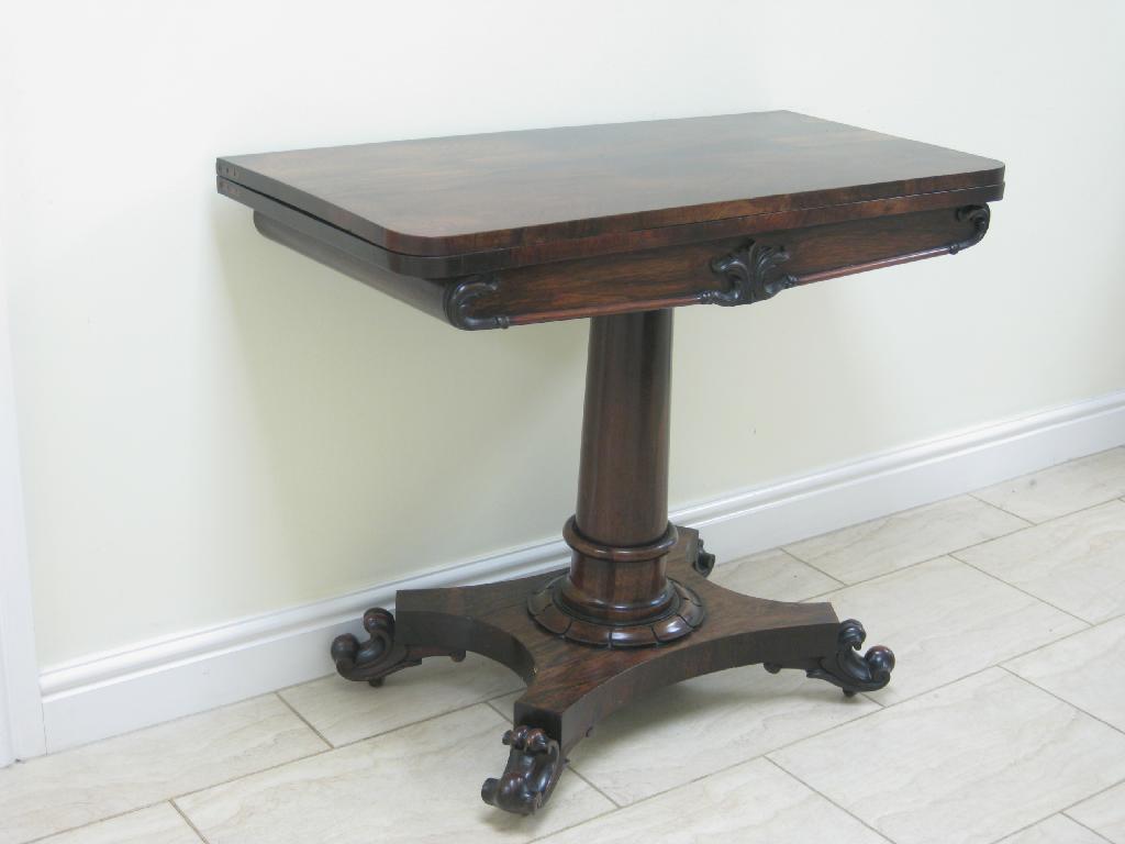 Appraisal: A late Regency rosewood Card Table with D shape fold