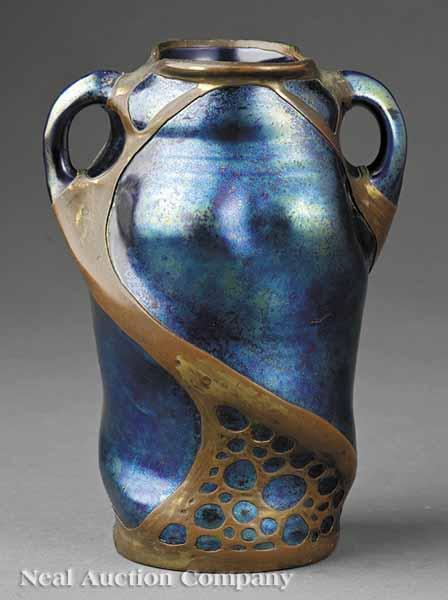 Appraisal: A Continental Art Nouveau Bronze Overlay Ceramic Vase c possibly