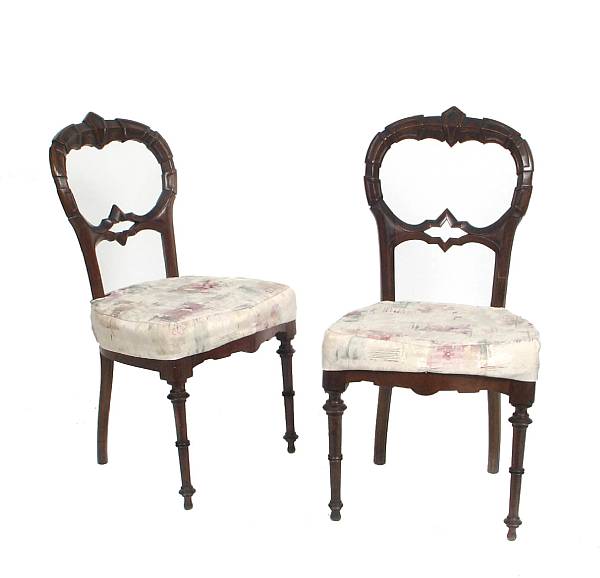 Appraisal: A set of six Italian Gothic style walnut side chairs