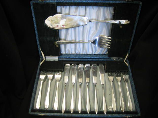 Appraisal: Silverplate Fish Set in Box forks knives and serving set