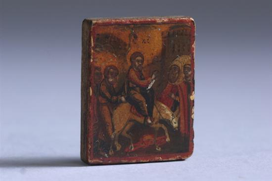 Appraisal: MINIATURE RUSSIAN ICON OF THE ENTRY INTO JERUSALEM Circa Tempera