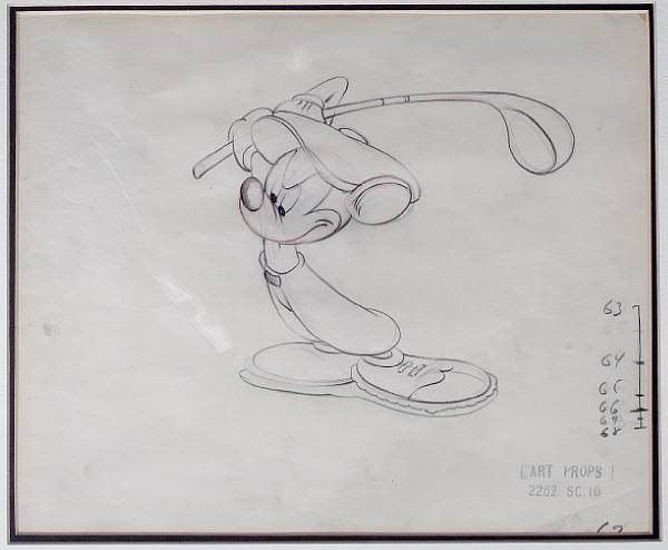 Appraisal: A Walt Disney animation drawing from Canine Caddy pencil on