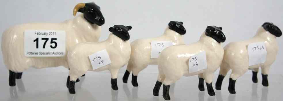 Appraisal: Beswick Black Faced Sheep and Four Black Faced Lambs