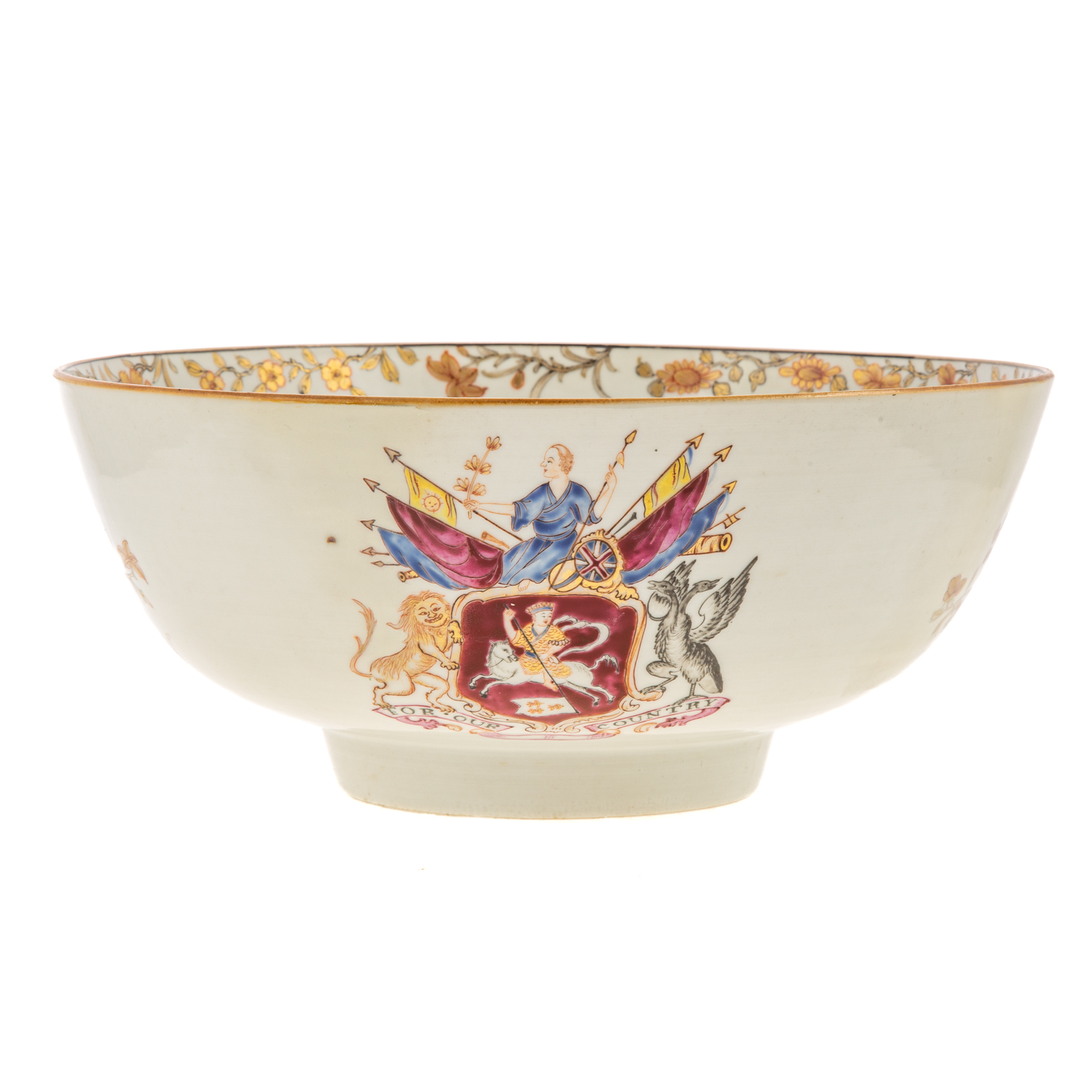 Appraisal: CHINESE EXPORT ARMORIAL ANTI-GALLICAN PUNCH BOWL Early Qianlong Era circa