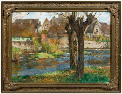 Appraisal: Richard Duschek painting German - village by a canal signed