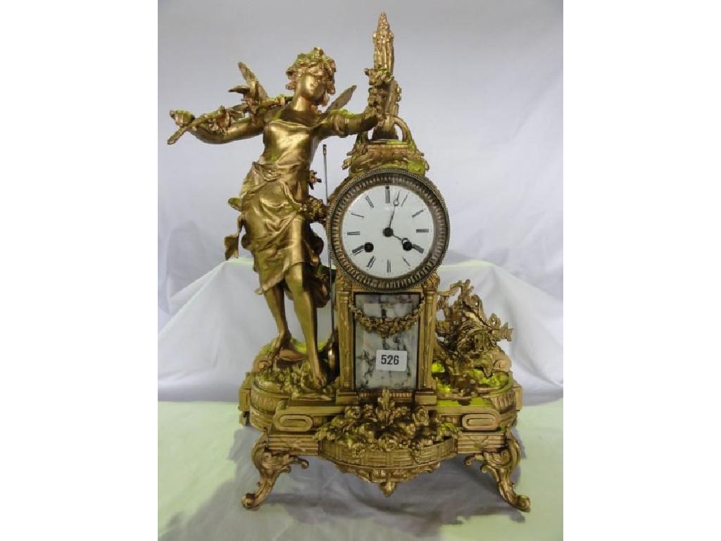 Appraisal: A th century gilded mantle clock in the Romantic style