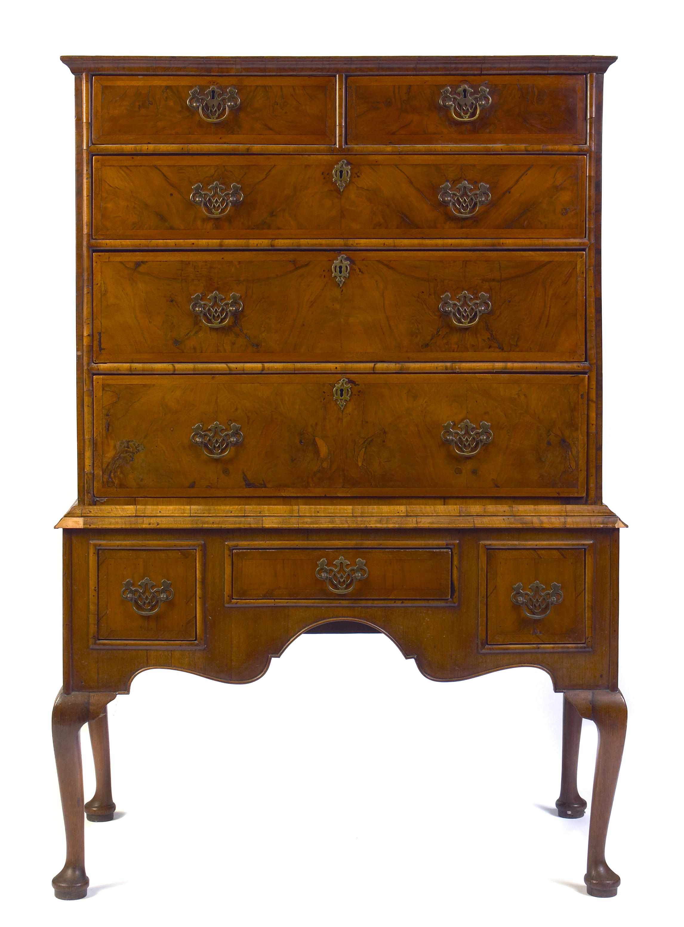 Appraisal: A Queen Anne burl walnut chest on chest th century