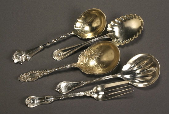 Appraisal: Group of Five American Sterling Flat Serving Articles The first