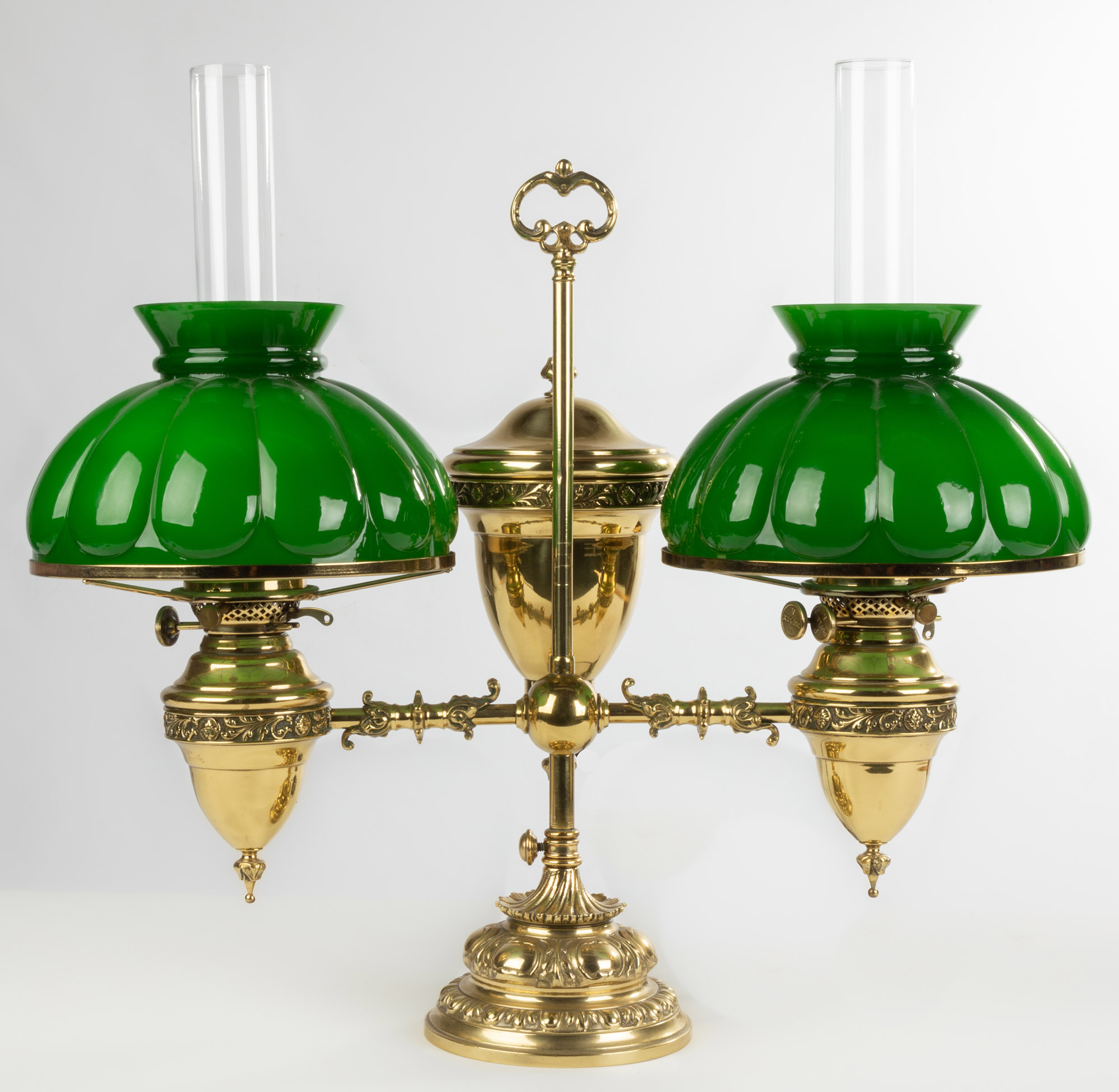 Appraisal: BRADLEY HUBBARD DOUBLE STUDENT LAMP th century with melon ribbed