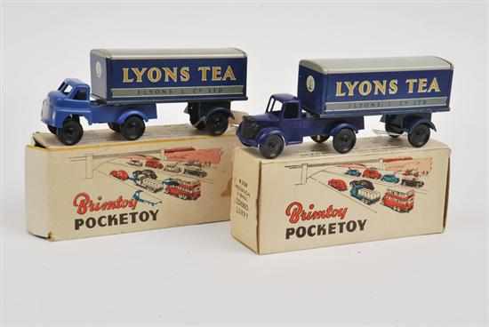 Appraisal: TWO BRIMTOY MECHANICAL WHEEL COVERED LORRY ONE WITH LIGHT BLUE