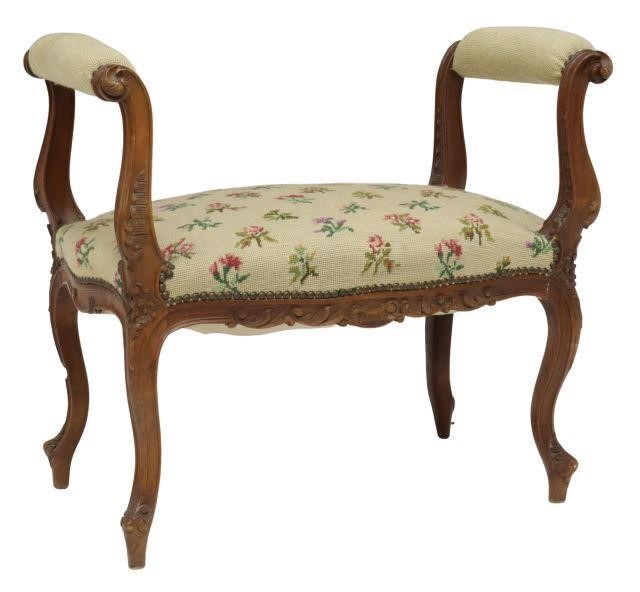 Appraisal: French Louis XV style walnut vanity end-of-bed bench late th