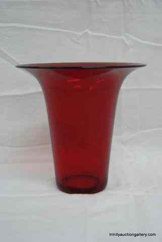 Appraisal: Hand Blown Ruby Red Art Glass Flared VaseFrom the estate