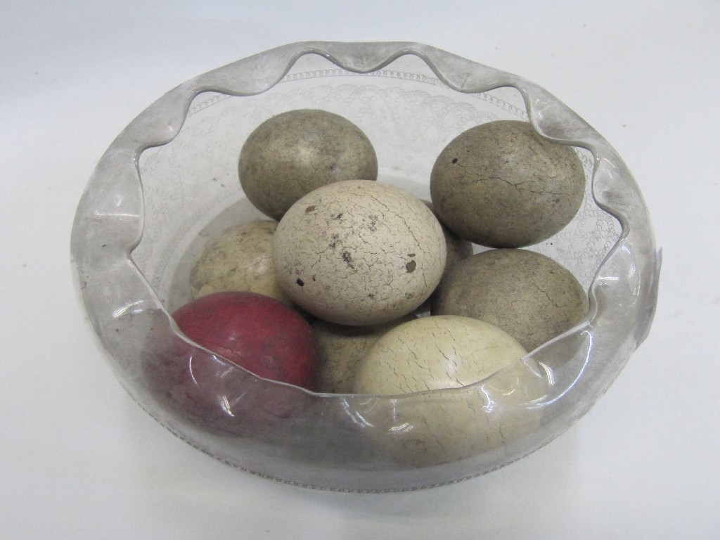 Appraisal: Glass bowl of snooker balls