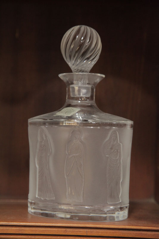 Appraisal: LALIQUE DECANTER Stoppered decanter in Femmes Antiques pattern Signed ''