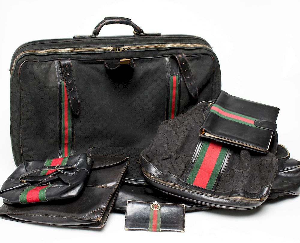 Appraisal: Vintage Gucci Leather Canvas Goods Pieces Vintage Gucci luggage and