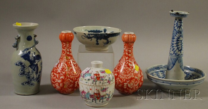 Appraisal: Six Pieces of Assorted Chinese Ceramics a pair of bottle-form