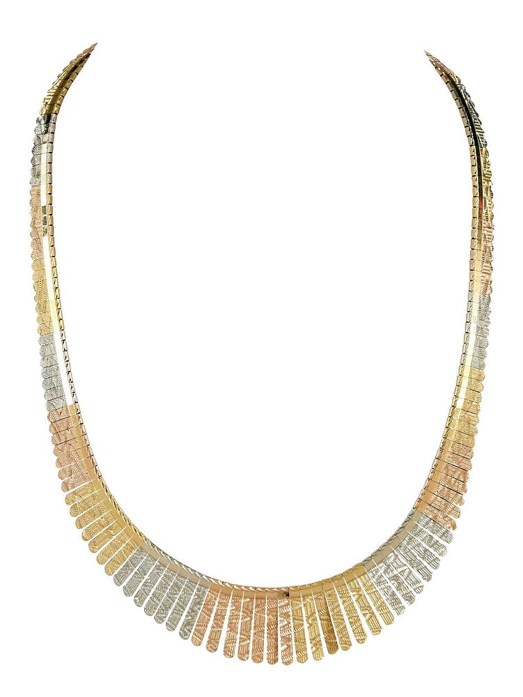 Appraisal: kt Necklace textured and graduated tri-color design stamped and with