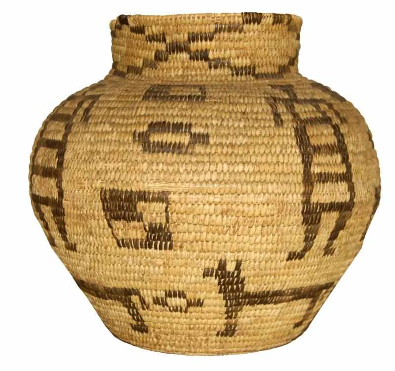 Appraisal: Large Woven Native American Indian Basket Some slight darkening around