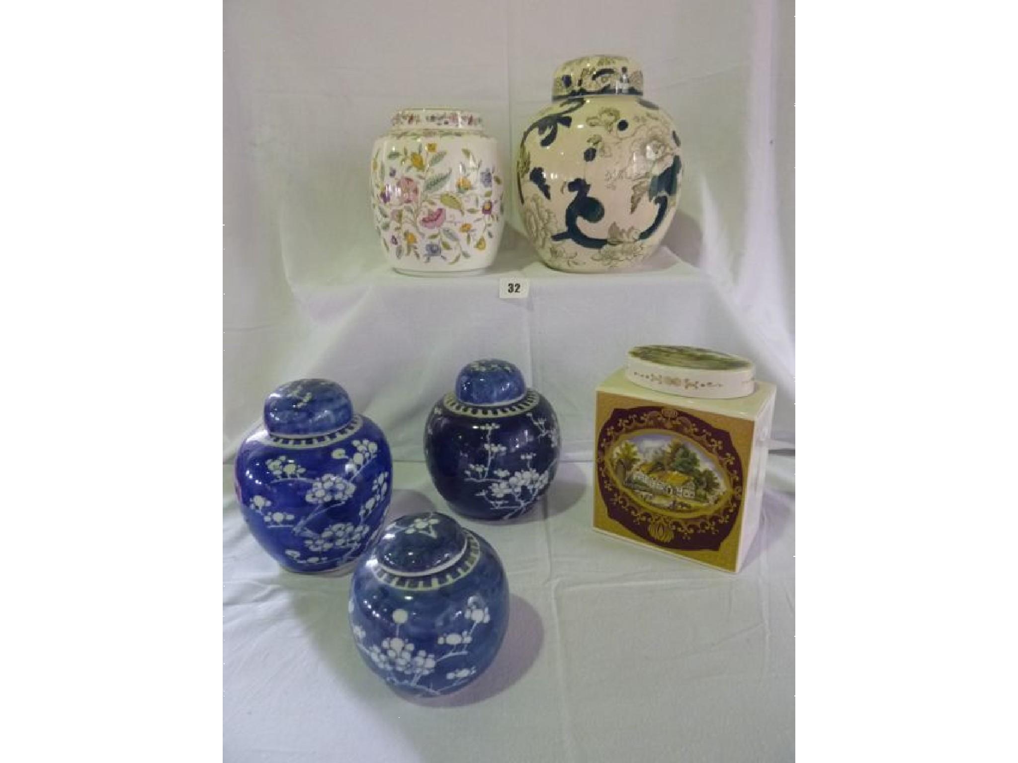 Appraisal: A collection of ginger jars including three oriental prunus pattern