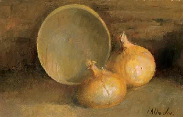 Appraisal: JULIAN ALDEN WEIR American - Still Life with Onions and