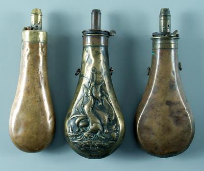 Appraisal: Three brass powder flasks one possibly English - in one