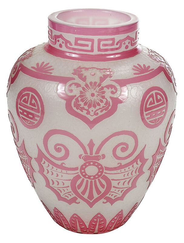 Appraisal: Steuben Rosaline Acid Cut Back Glass Vase attributed to Frederick