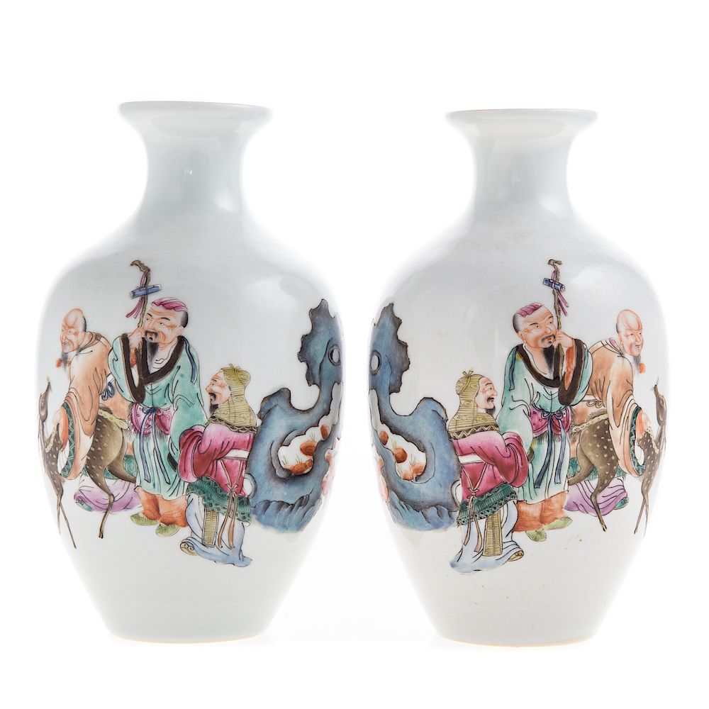 Appraisal: Matched pair Chinese porcelain vases each with group of sages