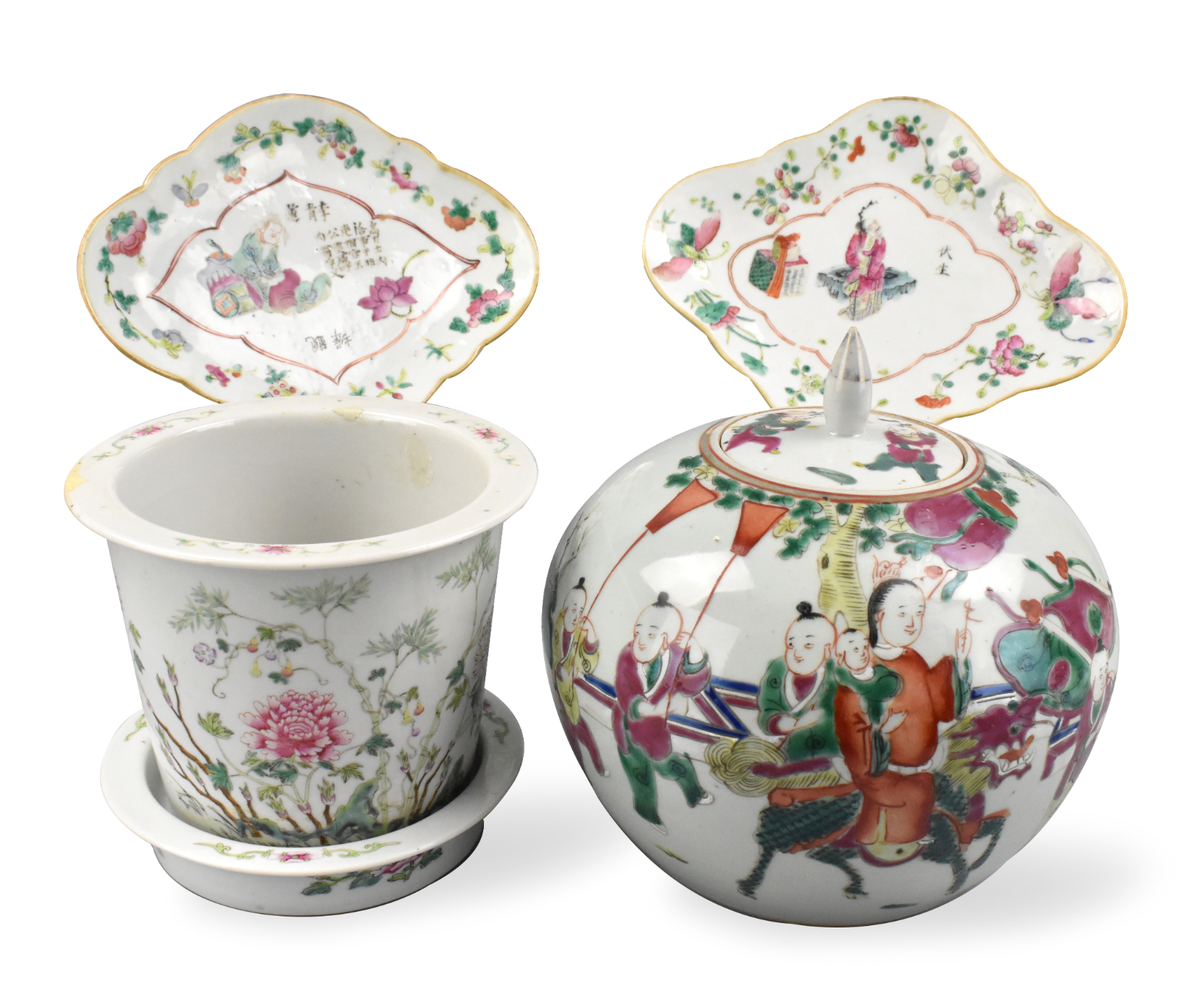 Appraisal: Four Chinese famille rose porcelain items two famille rose stem